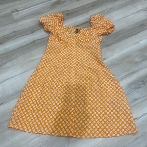 H&M Orange Floral Puff Sleeve Mini Dress XS Button Front Cottagecore